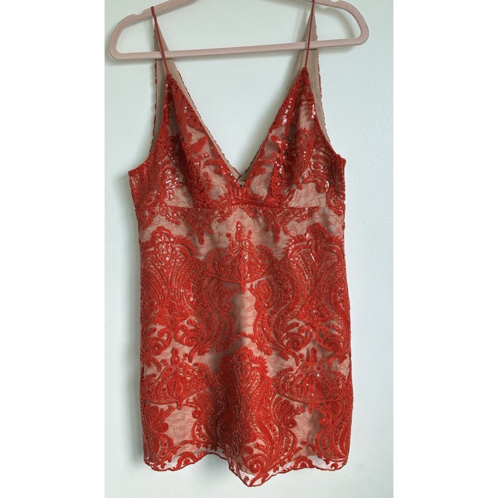 Free People Night Shimmers Red Sequin Lace Mini Dress Size 8